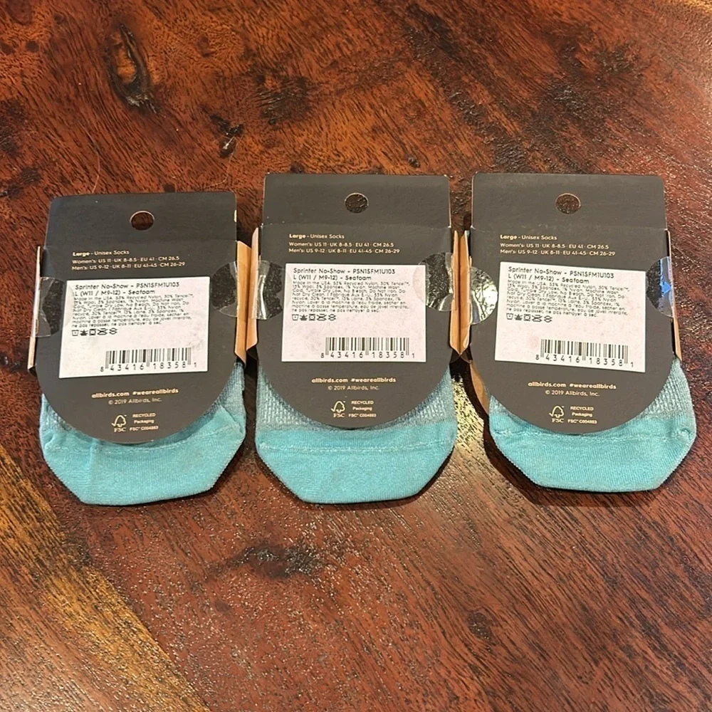 3 Pack Allbirds Merino Wool Blend Trino Sprinters No Show Socks Unisex L *As-ls*